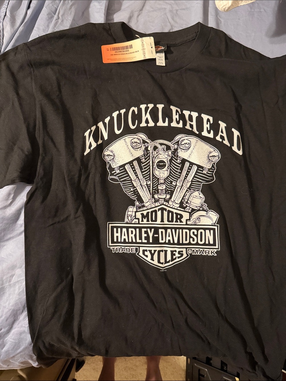 Harley-Davidson Black Tee with White Knucklehead Engine Graphic men’s large